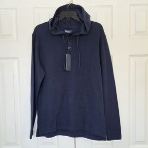 MEN'S OXFORD NAVY BLUE HOODED HENLEY PULLOVER